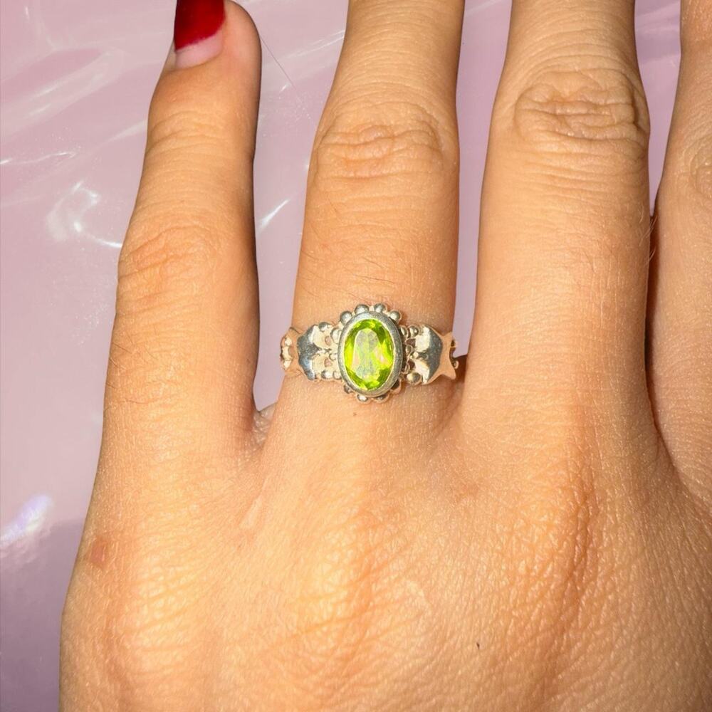 Y2K Vintage fairy core 925 Sterling Silver Peridot ring stars romantic whimsy